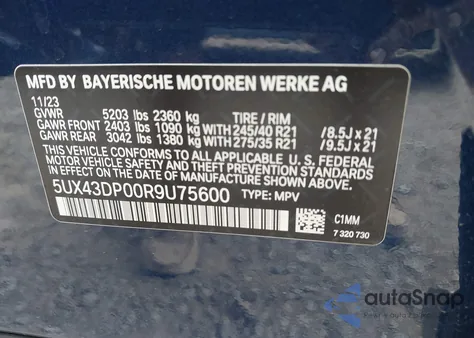 2024 BMW X3 Sdrive30I из США, поврежденный, VIN 5UX43DP00R9U75600